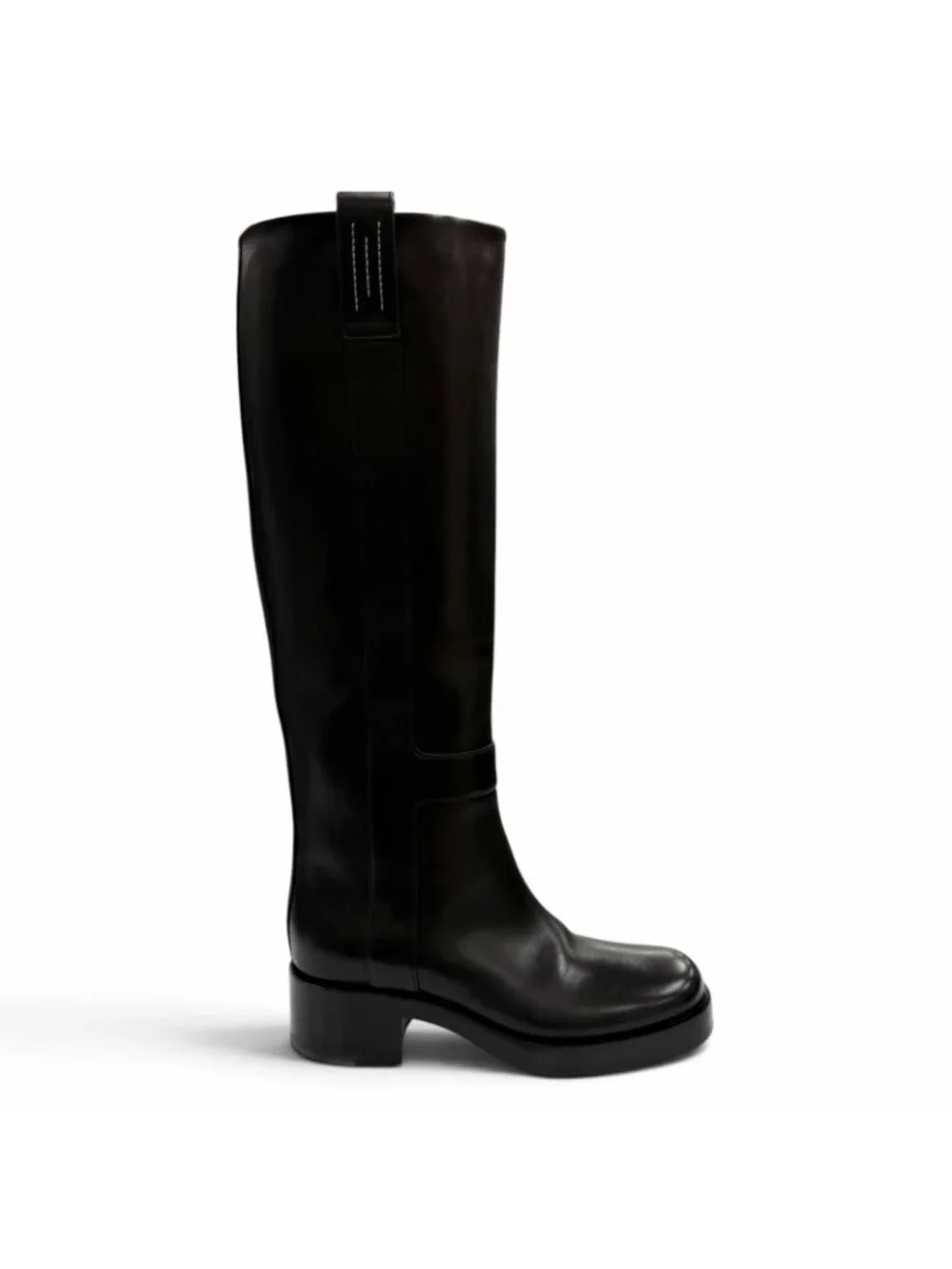 Hermes Horse H Design Leather Long Boots Black